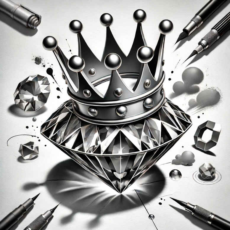 crowns-and-diamonds tattoo design ideas thin script detailed shading for temple