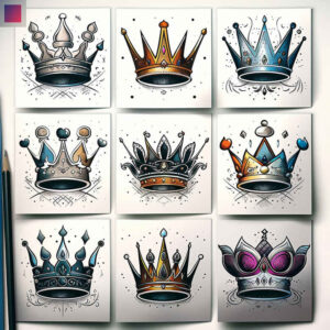 crowns-and-diamonds tattoo design ideas single color diamond facets for upper thigh