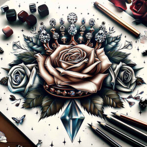 crowns-and-diamonds tattoo design ideas fine line diamond facets represents strength