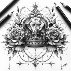 crowns-and-diamonds tattoo design ideas micro art diamond facets stands for courage