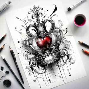 crowns-and-diamonds tattoo design ideas few strokes elegant curves for back