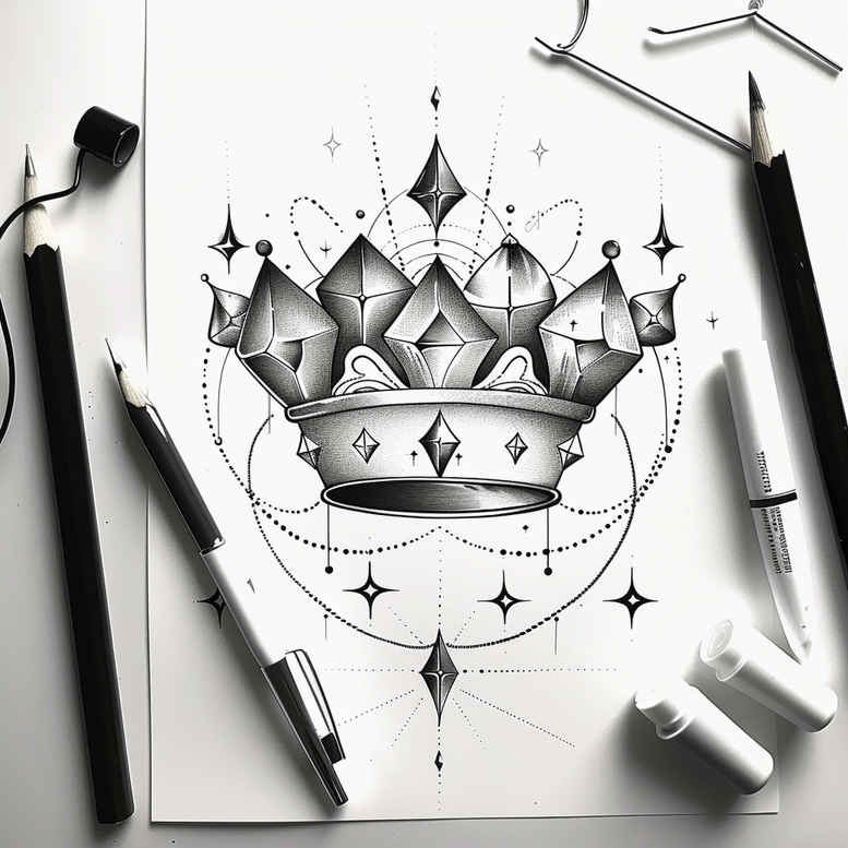 crowns-and-diamonds tattoo design ideas micro art elegant curves for biceps