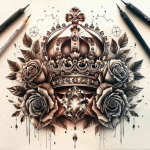 crowns-and-diamonds tattoo design ideas soft touch elegant curves for lower thigh