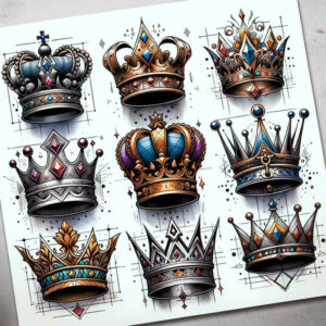 crowns-and-diamonds tattoo design ideas subtle shape elegant curves for thigh
