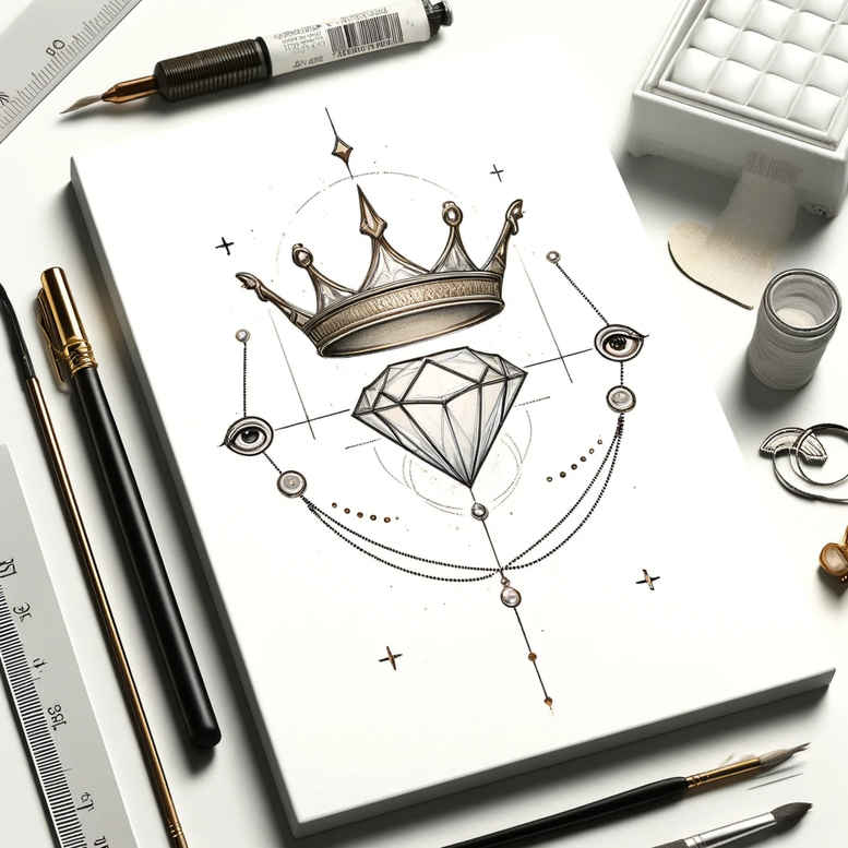 crowns-and-diamonds tattoo design ideas micro design fine lines for back