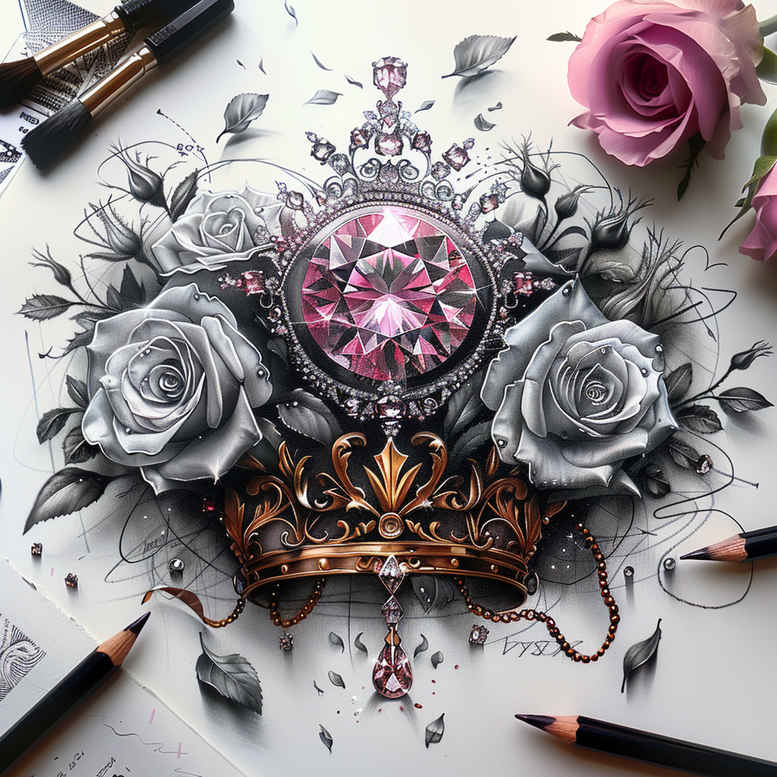 crowns-and-diamonds tattoo design ideas punctual fine lines for hip