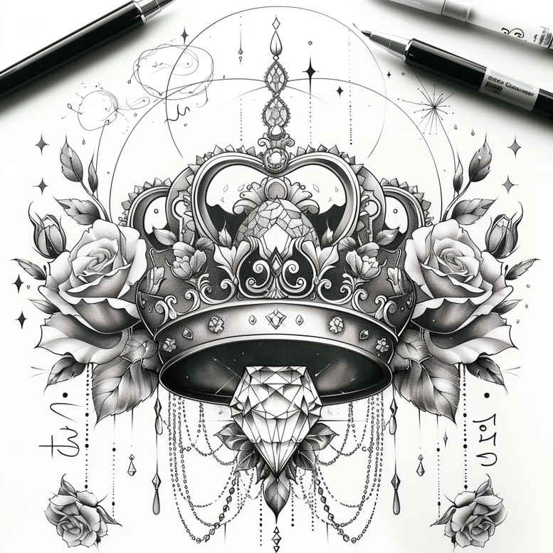 crowns-and-diamonds tattoo design ideas single line fine lines resilience and power