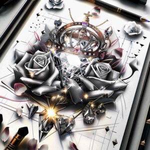 crowns-and-diamonds tattoo design ideas clean lines gemstone texture embodying strength