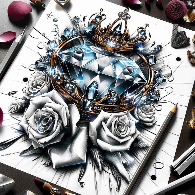crowns-and-diamonds tattoo design ideas whisper line gemstone texture for back of neck