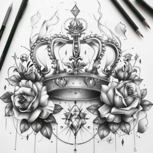 crowns-and-diamonds tattoo design ideas minimalist gemstone texture for calf