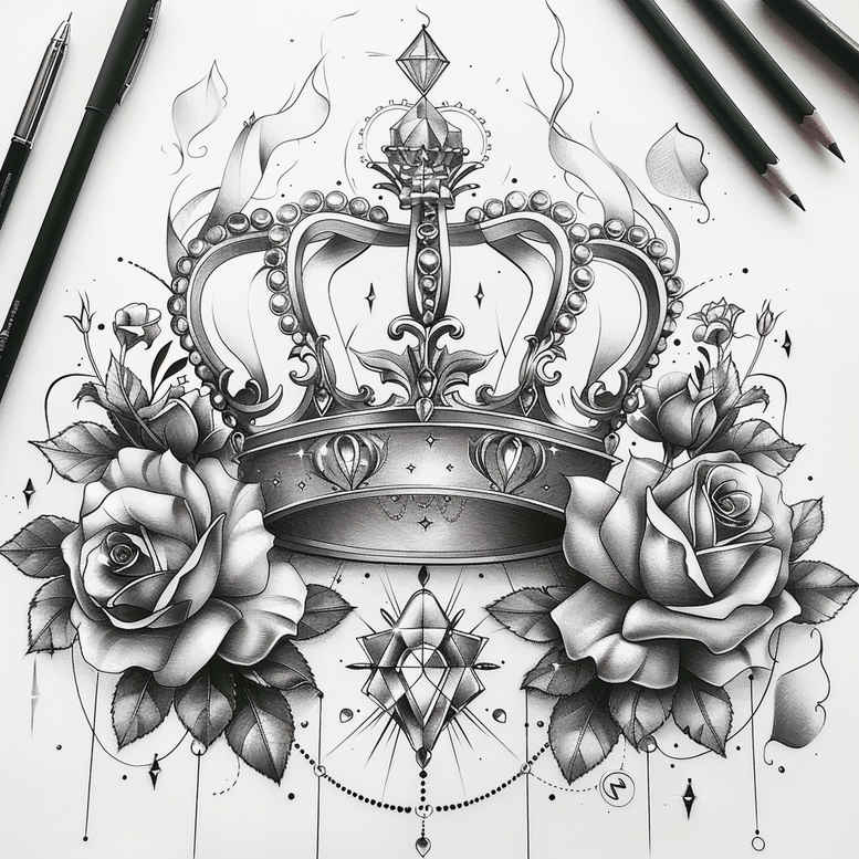 crowns-and-diamonds tattoo design ideas minimalist gemstone texture for calf
