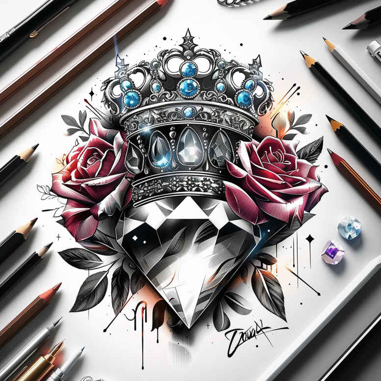 crowns-and-diamonds tattoo design ideas precise gemstone texture for side