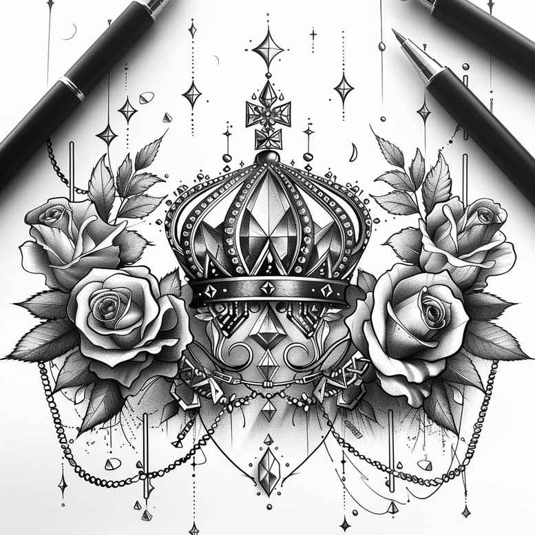crowns-and-diamonds tattoo design ideas precise gemstone texture meaning endurance