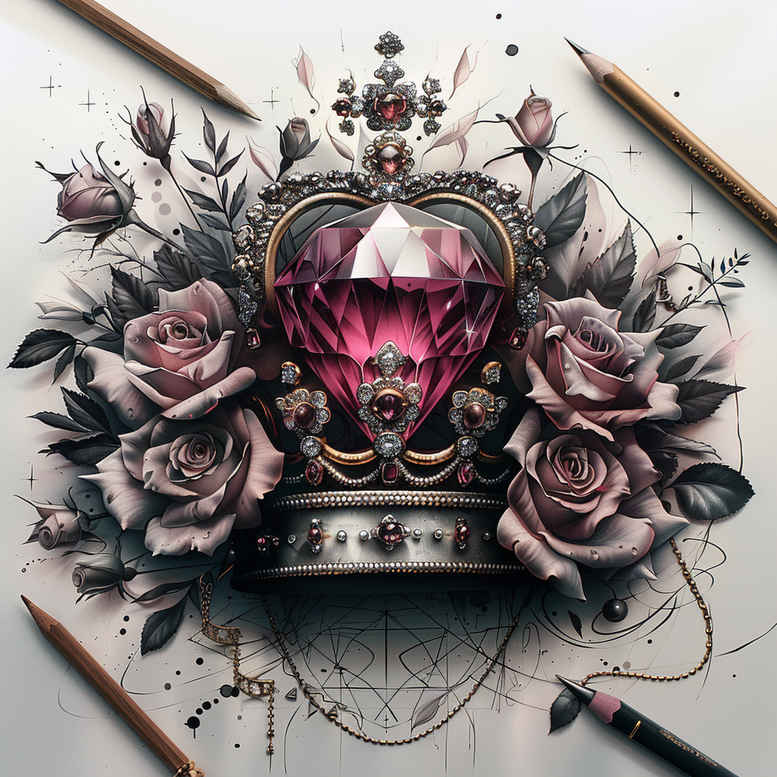 crowns-and-diamonds tattoo design ideas thin line gemstone texture represents courage