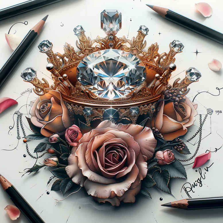 crowns-and-diamonds tattoo design ideas no shading gemstone texture symbolising perseverance