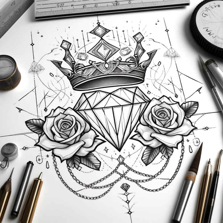 crowns-and-diamonds tattoo design ideas silent geometric for chest