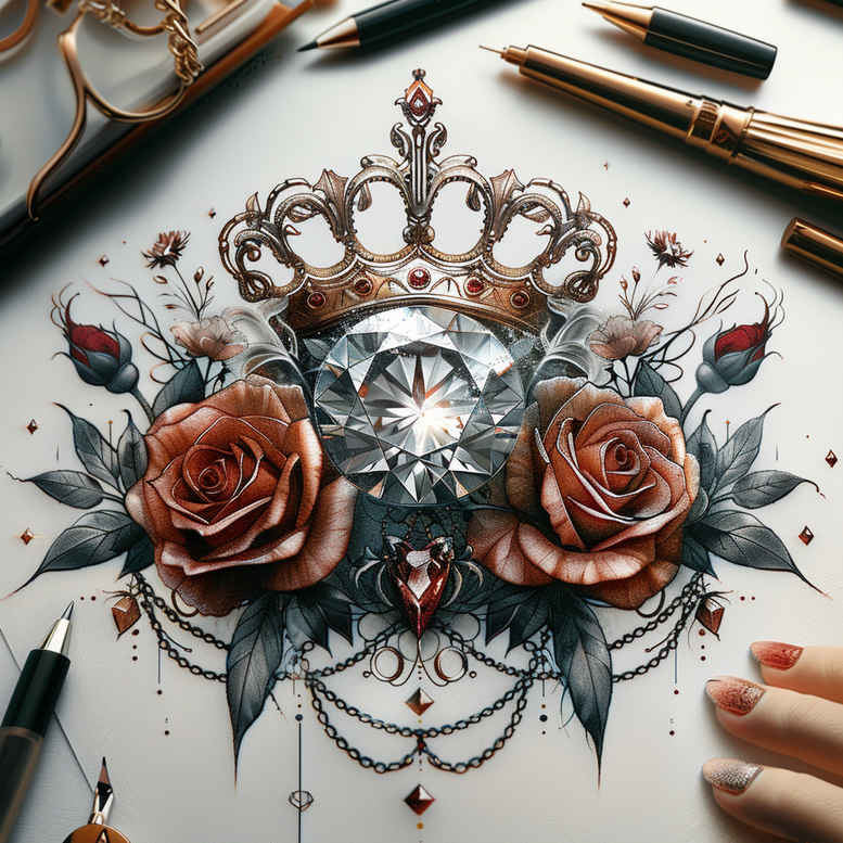crowns-and-diamonds tattoo design ideas unembellished glitter effect courage and power