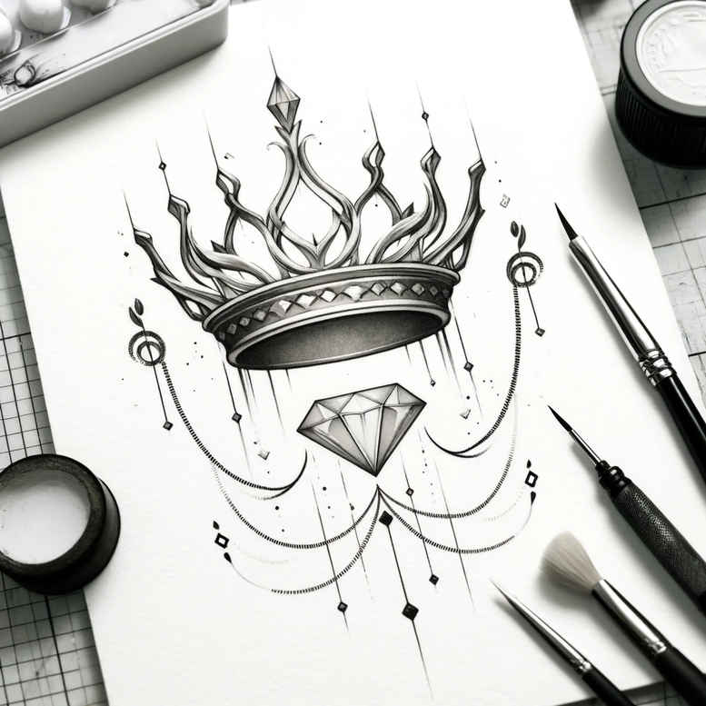 crowns-and-diamonds tattoo design ideas discreet glitter effect for shoulder