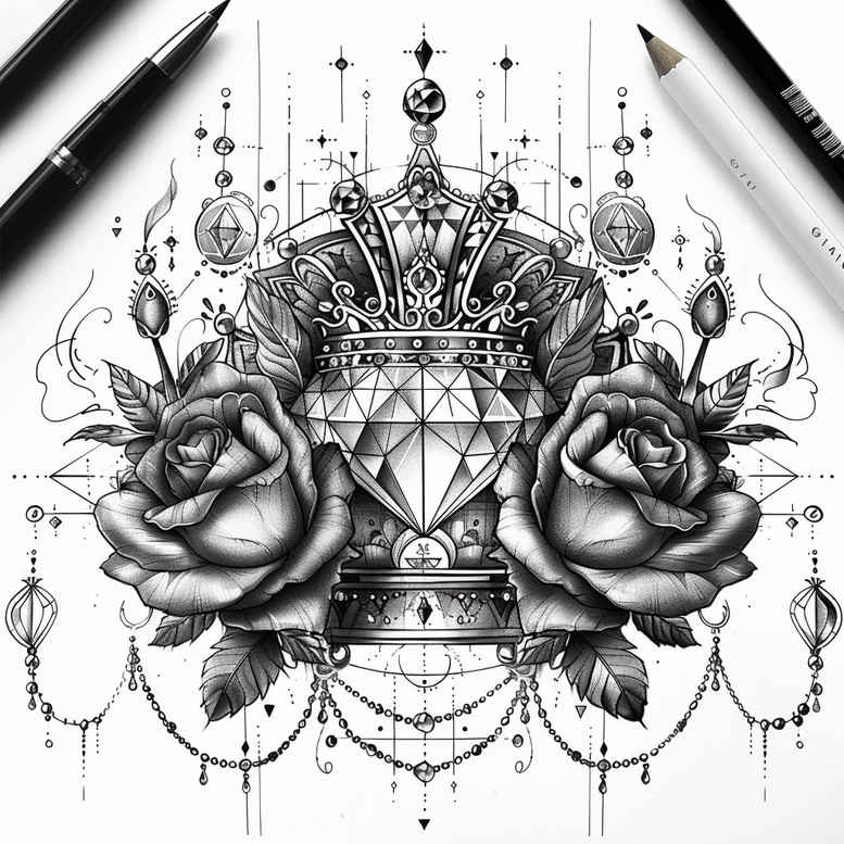 crowns-and-diamonds tattoo design ideas tiny tattoo glitter effect for thigh