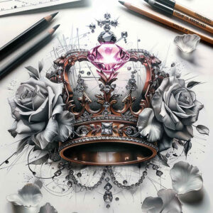 crowns-and-diamonds tattoo design ideas minimalist script high contrast for behind ear