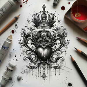 crowns-and-diamonds tattoo design ideas monochrome high contrast for side torso