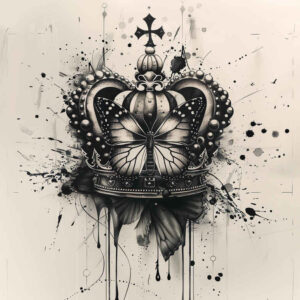 crowns-and-diamonds tattoo design ideas short stroke high contrast for thigh