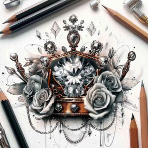 crowns-and-diamonds tattoo design ideas no fill high contrast shows courage