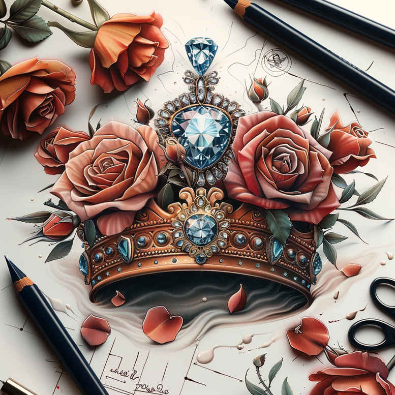 crowns-and-diamonds tattoo design ideas clean lines intricate patterns for back of neck