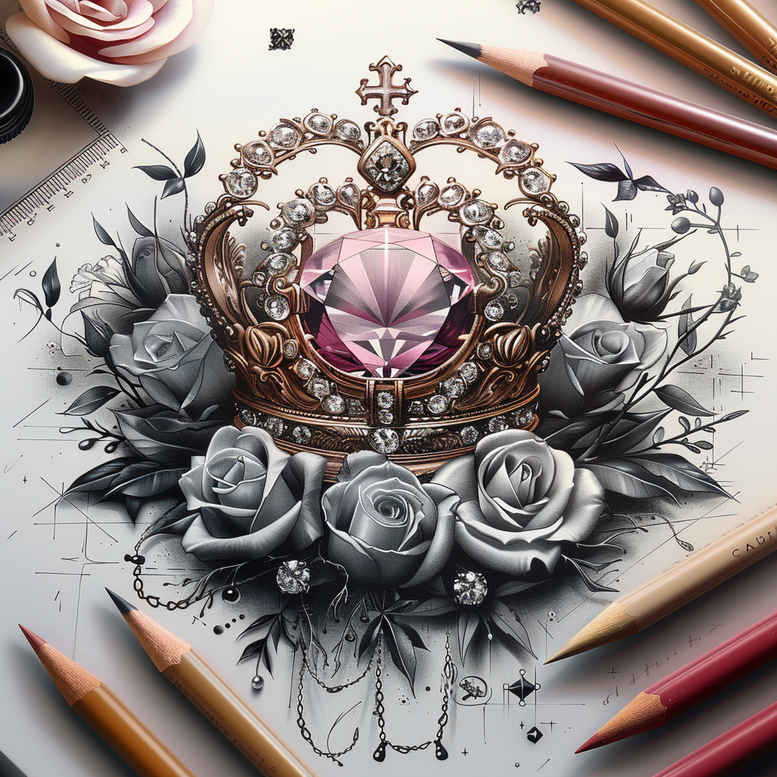crowns-and-diamonds tattoo design ideas thin script intricate patterns for ribs