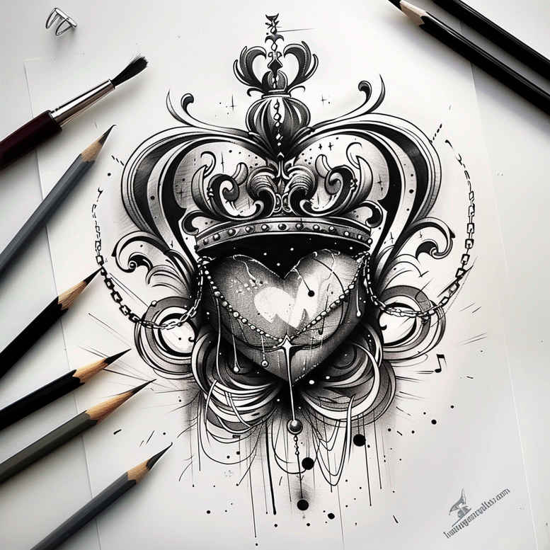 crowns-and-diamonds tattoo design ideas negative space intricate patterns stands for endurance