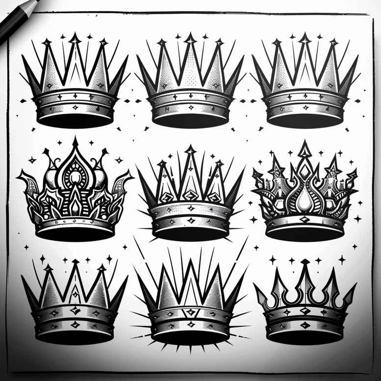 crowns-and-diamonds tattoo design ideas outline only intricate patterns symbol of perseverance