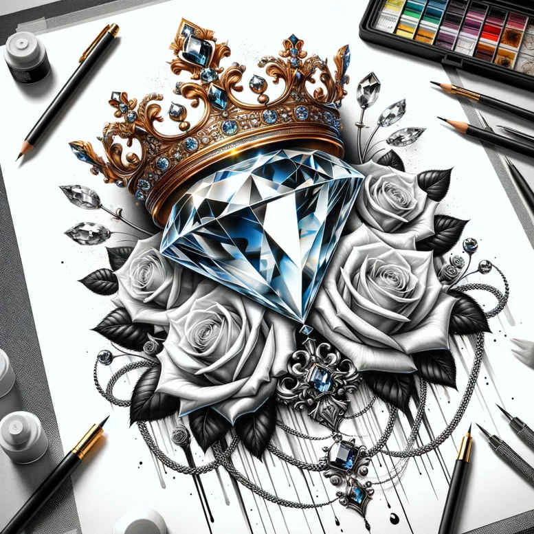 crowns-and-diamonds tattoo design ideas gentle jewel tones for ankle