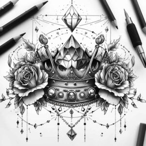 crowns-and-diamonds tattoo design ideas few strokes luxurious for behind ear
