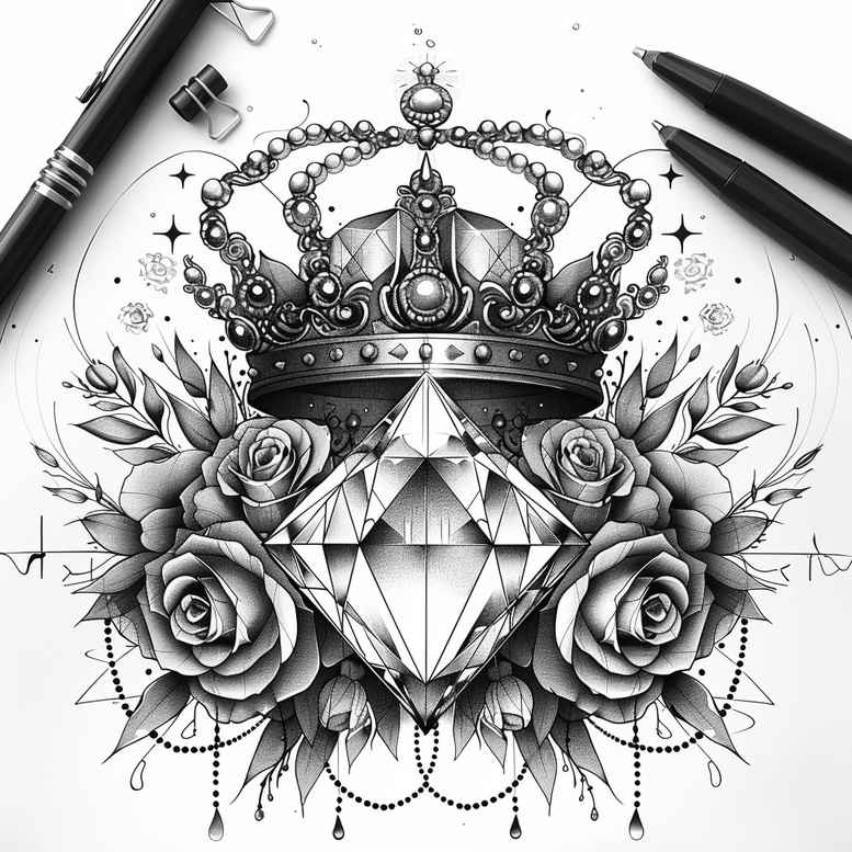 crowns-and-diamonds tattoo design ideas ultra-thin luxurious shows resilience