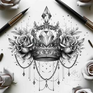 crowns-and-diamonds tattoo design ideas outline only majestic symbol of determination