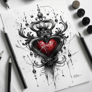 crowns-and-diamonds tattoo design ideas outline only ornamental symbolising determination