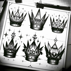 crowns-and-diamonds tattoo design ideas thin script polished for wrist side