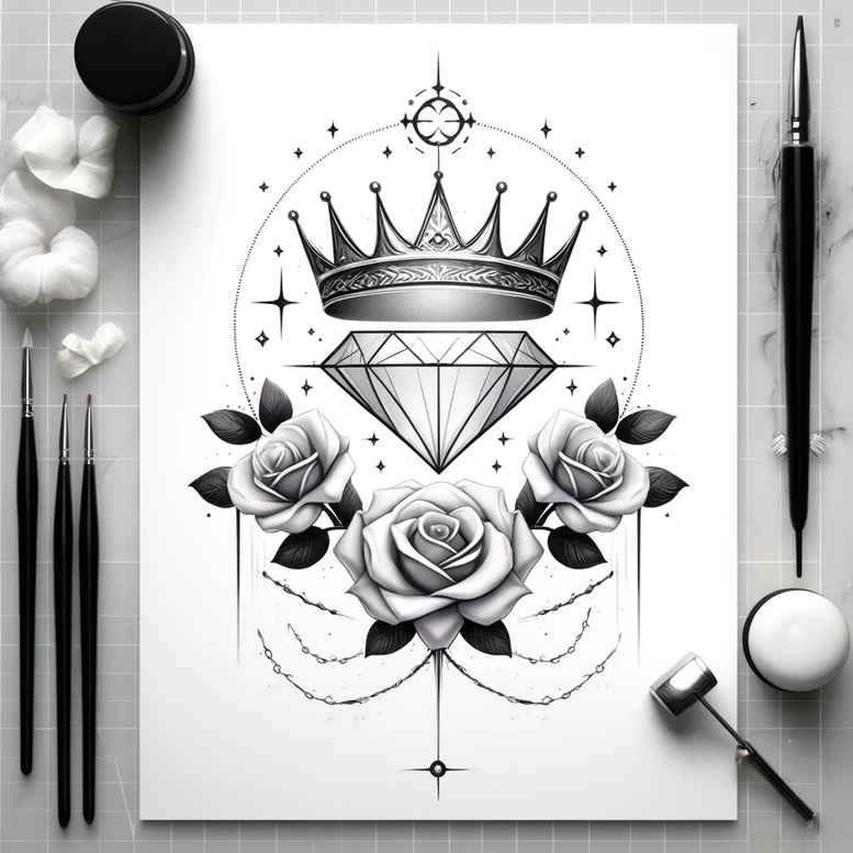 crowns-and-diamonds tattoo design ideas clean stroke power symbol for elbow