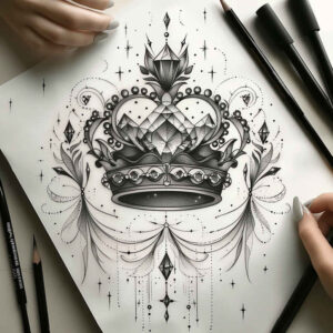 crowns-and-diamonds tattoo design ideas empty space precious stone motifs for heel
