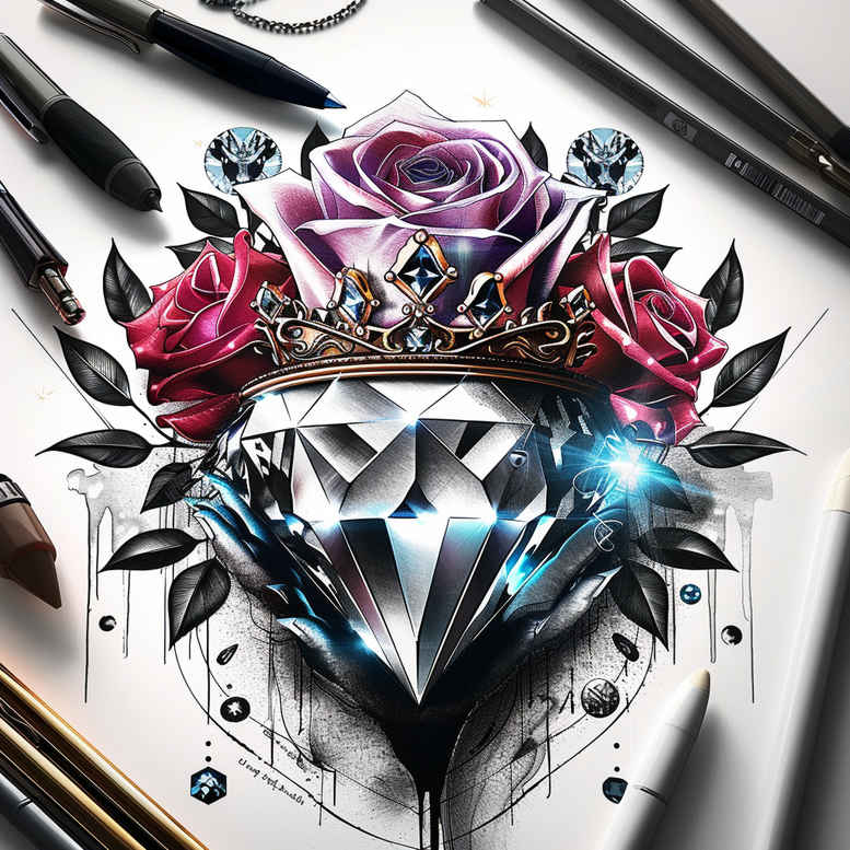 crowns-and-diamonds tattoo design ideas punctual precious stone motifs for upper shoulder