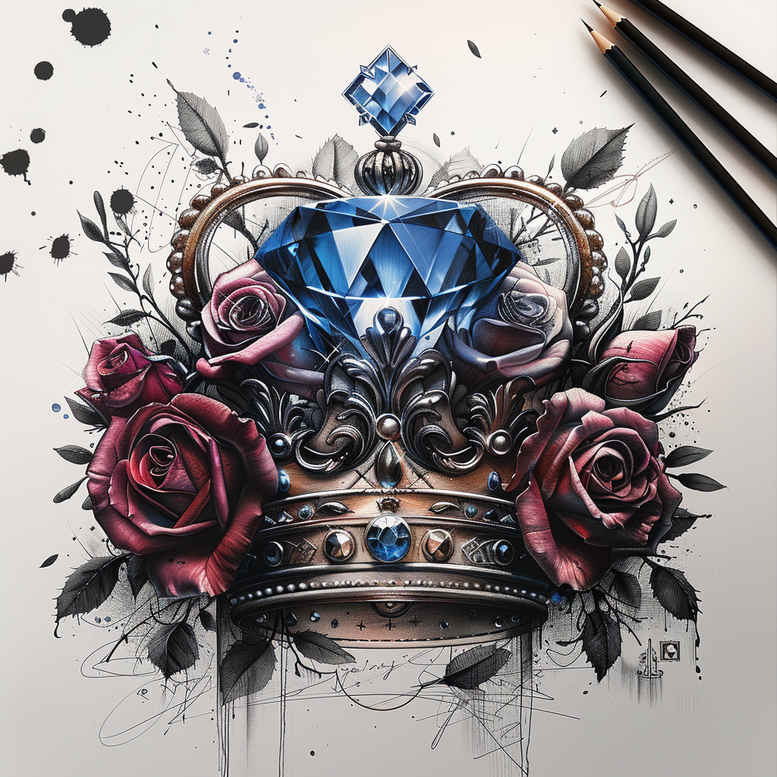 crowns-and-diamonds tattoo design ideas single color regal for elbow