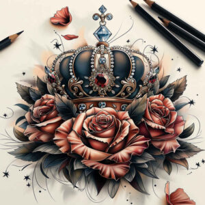 crowns-and-diamonds tattoo design ideas clear-cut regal for lower thigh