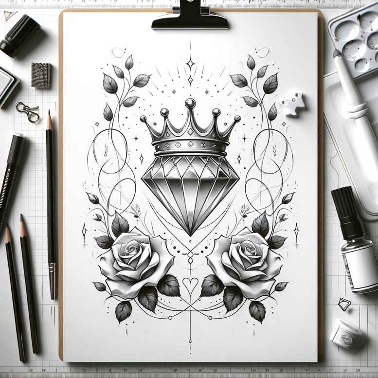 crowns-and-diamonds tattoo design ideas quiet royal emblem for side