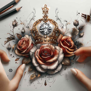crowns-and-diamonds tattoo design ideas slender royal emblem for triceps