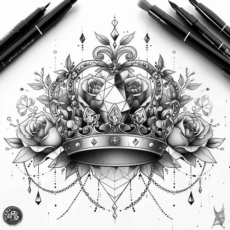 crowns-and-diamonds tattoo design ideas essential lines royal emblem shows perseverance