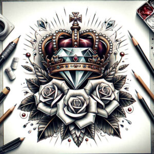 crowns-and-diamonds tattoo design ideas minimalist script royal emblem symbol of courage