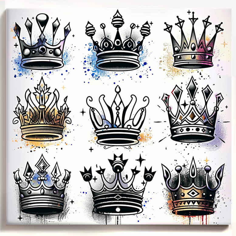crowns-and-diamonds tattoo design ideas negative space royal insignia for sternum