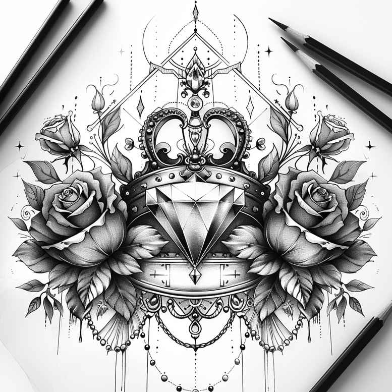 crowns-and-diamonds tattoo design ideas punctual royal insignia for triceps