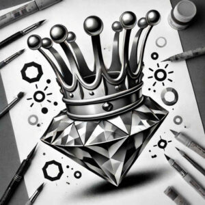 crowns-and-diamonds tattoo design ideas monochrome sharp edges determination and power