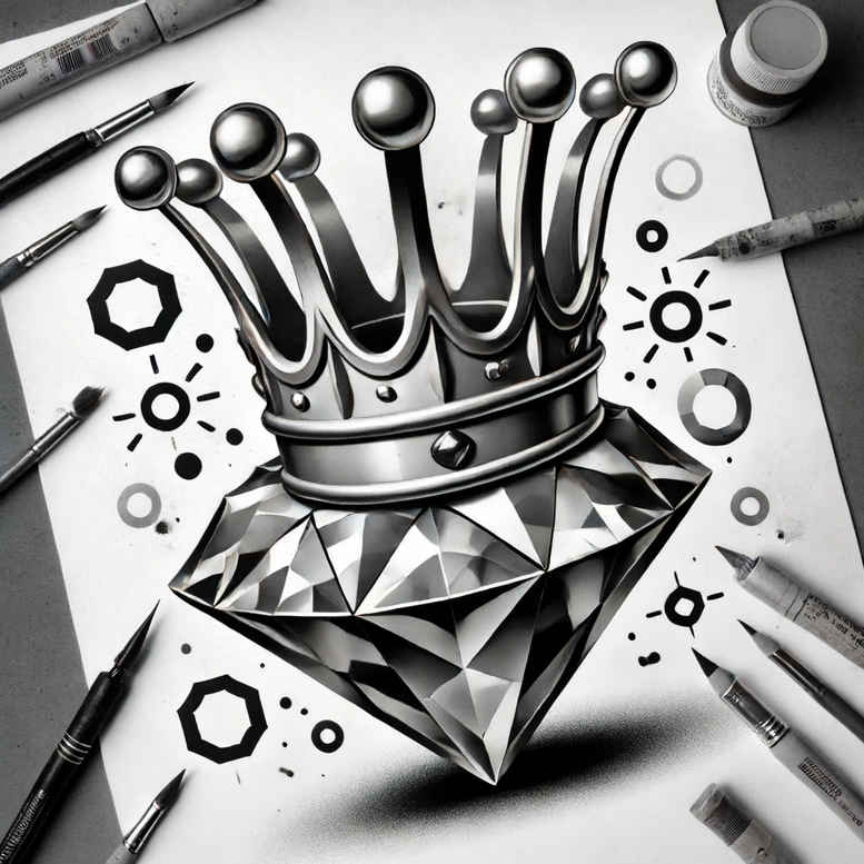 crowns-and-diamonds tattoo design ideas monochrome sharp edges determination and power